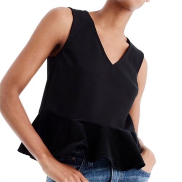 J. CREW BLACK LABEL PEPLUM VELVET ACCENT V-NECK TOP - Picture 1 of 12